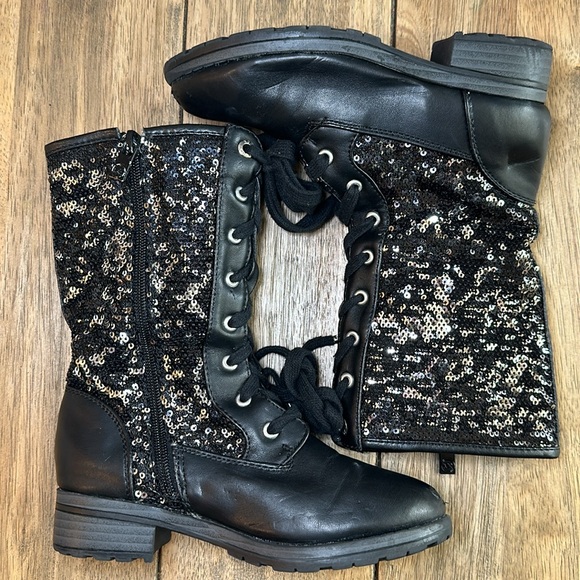 MICHAEL/Michael Kors Marcella Little Girls Black Silver Sequin Zip Lace Boot/13 - Picture 9 of 16
